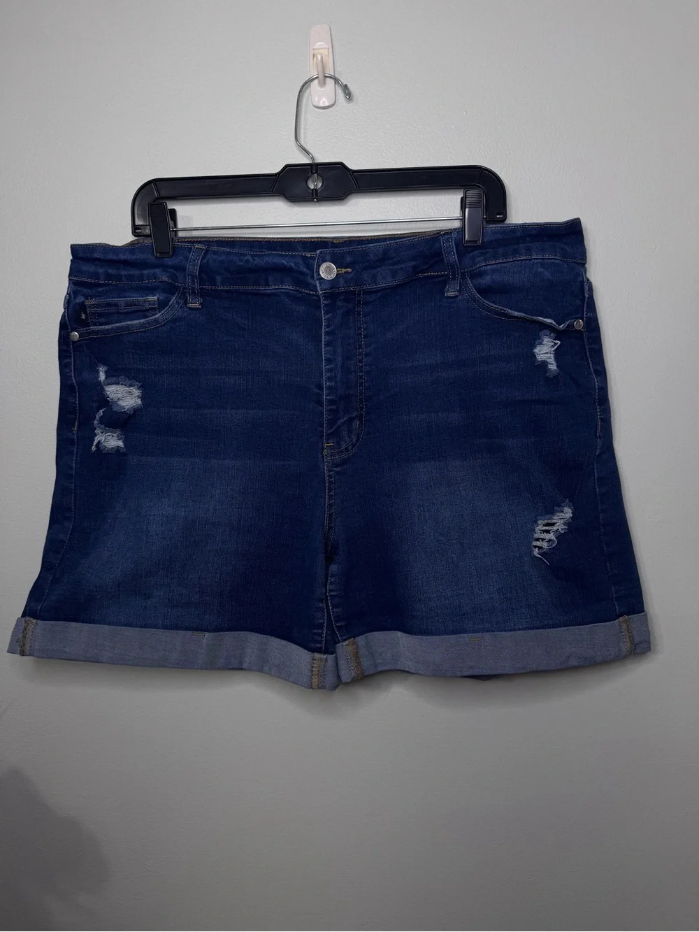 Judy Blue JB1529 Dark Blue High Waisted Distressed Cuffed Denim Shorts 2XL 2X